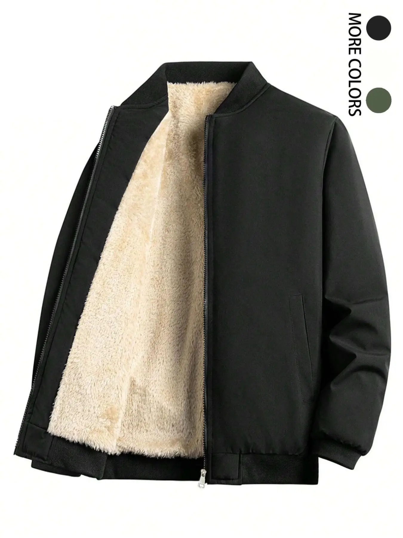 Men's Solid Zip Up Mock Neck Thermal Lined Jacket, Regular Fit Casual Long Sleeve Pocket Zipper Outerwear for Fall & Winter, Men's Clothes for Daily W