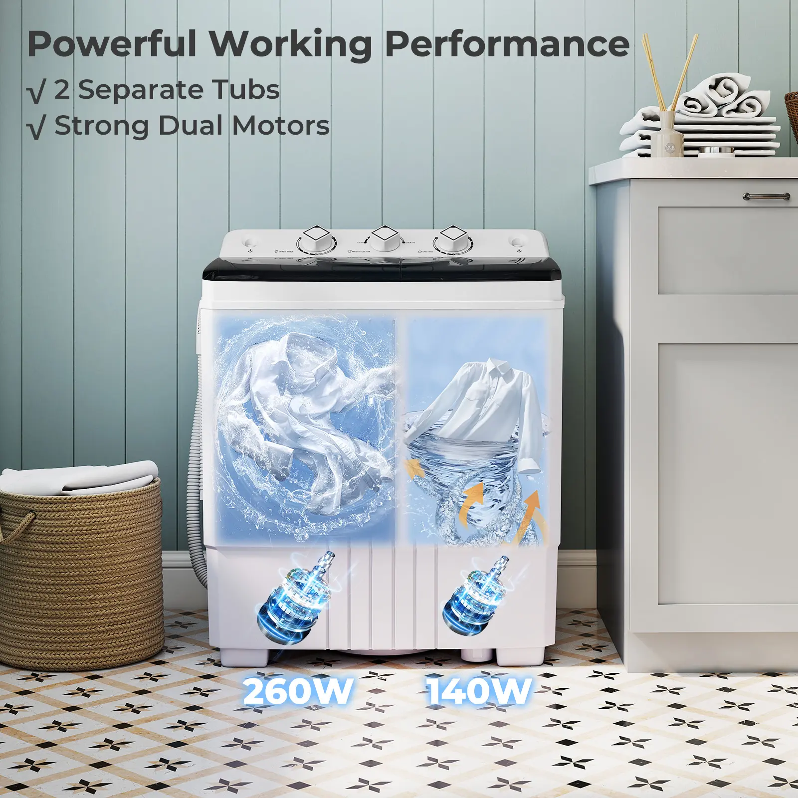 COSTWAY - Portable Washing Machine with Built-in Drain Pump-Black COSTWAY - Portable Washing Machine with Built-in Drain Pump-Black