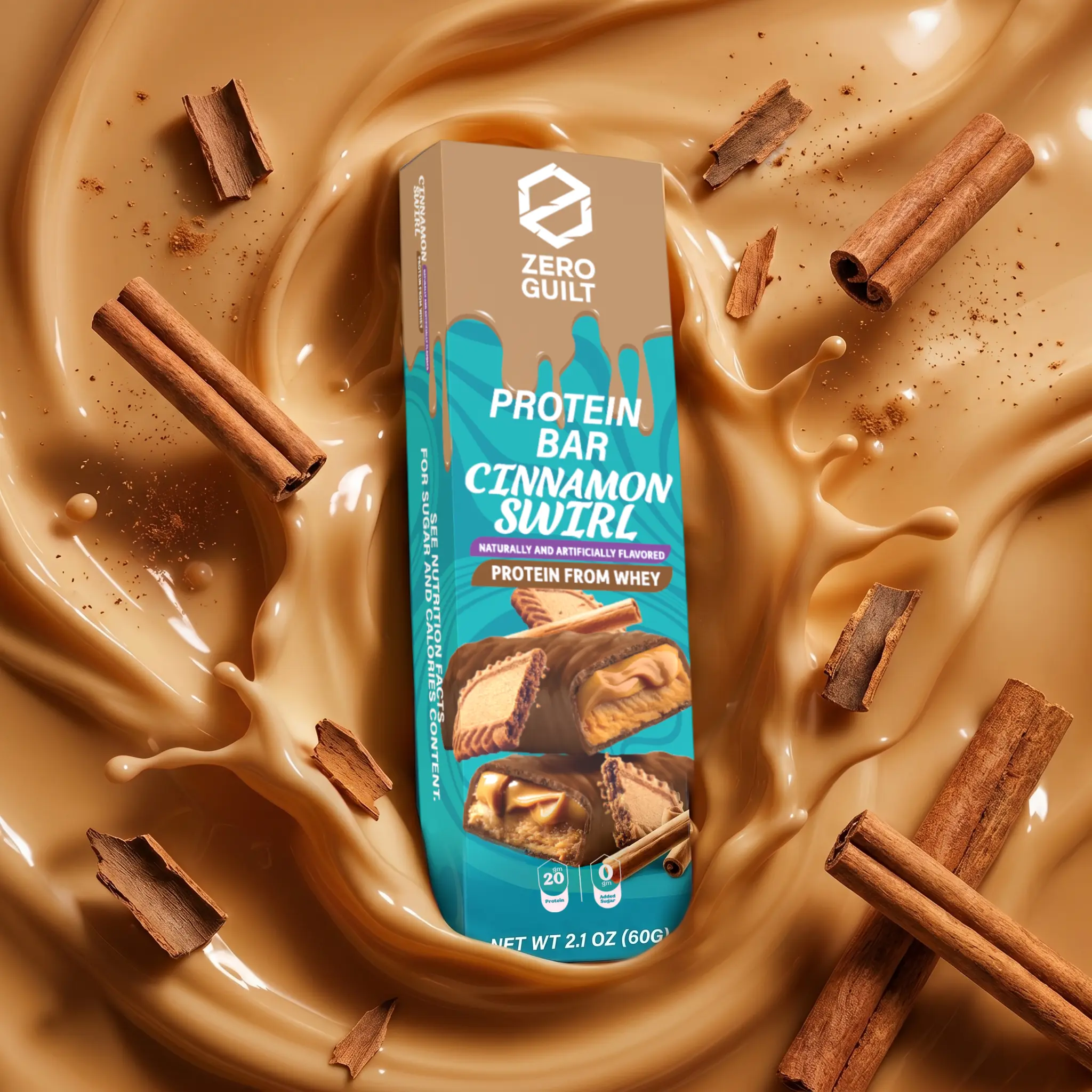 ZERO GUILT Cinnamon Swirl 20G Protein Bar, ZERO Added Sugar, 60g Net Weight - 12 Pack
