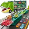 13-in-1 Dinosaur Truck Toy Set - Die-Cast, 6 Cars, 6 Trucks, Foldable Track, Dual-Player Racing, Durable Safe Transport Carrier, Car Ejection, Toddler Christmas Gifts, Little Boy Gifts, Things for Christmas Boys, Ages 3-7 Birthday Toy