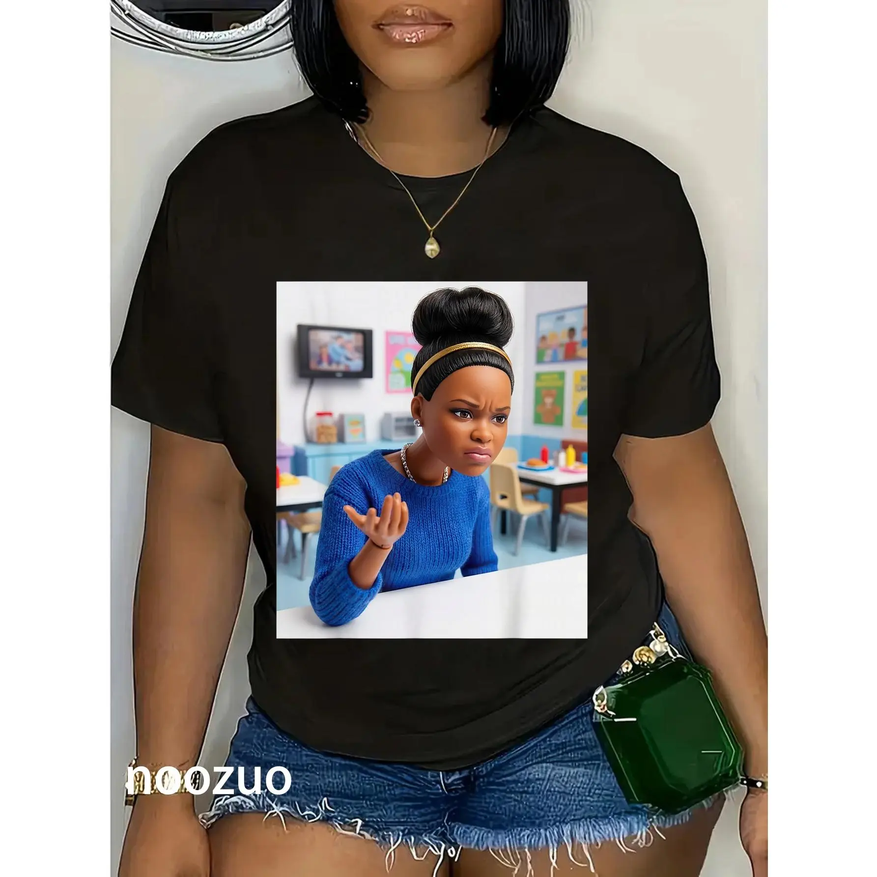 Women's Cute 100% Cotton Vintage Graphic T-Shirt - Bold Meme Graphic, Disgusted Doll Gen Z Meme Humor, Crew Neck Short Sleeve Casual Everyday Streetwear Top