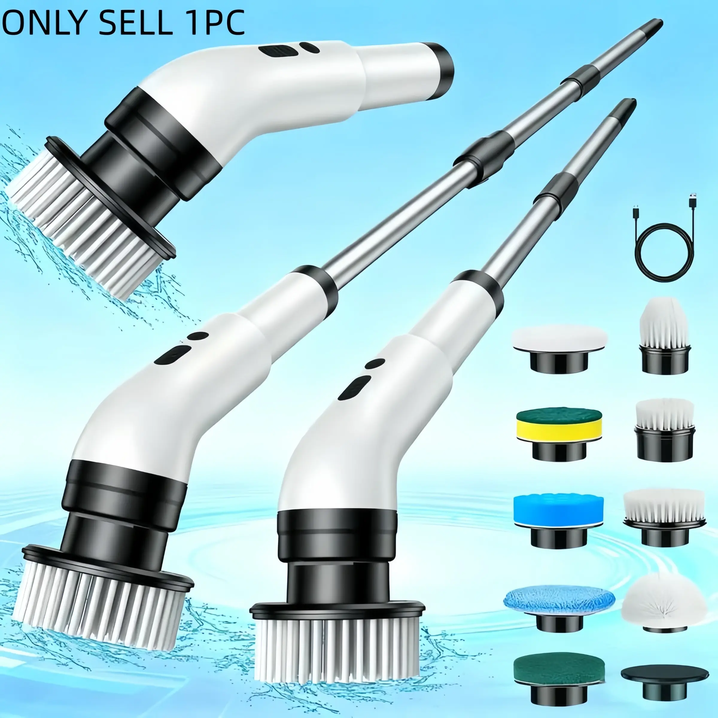 Electric Spin Scrubber, Scrubbing Spin Brush, Cordless Handheld Scrubber, IPX7 Waterproof Rechargeable with 8 Replaceable Brush Heads Adjustable Extension Handle 2-Speed, Cleaner for Bathroom, Kitchen, Toilet and Stubborn Stain Cleaning