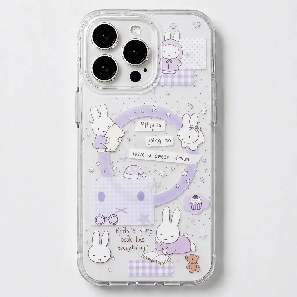 Cute Kawaii Miffy Purple  MagSafe Clear Phone Case,Cute Bunny Shockproof Protective Cover, Slim Wireless Magnetic Case for iPhone 17 16 15 14 13 12 11 Pro Max, Samsung S26 S25 S24 S23 S22 Ultra
