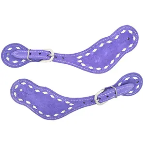 Tough 1 Purple Suede Spur Straps with White Buckstitch