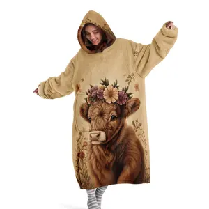 hoodie blanket，Wearable Blanket，Women's Hooded Blanket Sweatshirt, Wearable Blanket Robe, Fashion Sleepwear, Highland Cow Print Thick Home Clothes, Christmas Gift，Christmas Gift,Valentine's Day gift