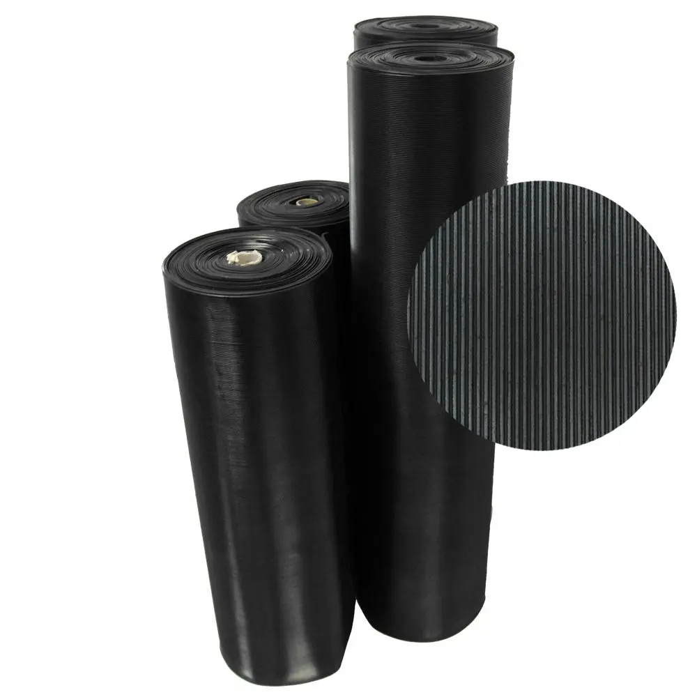 Rubber-Cal "Fine-Rib" Corrugated Rubber Floor Mats - 1/8" Thick - Black Runners