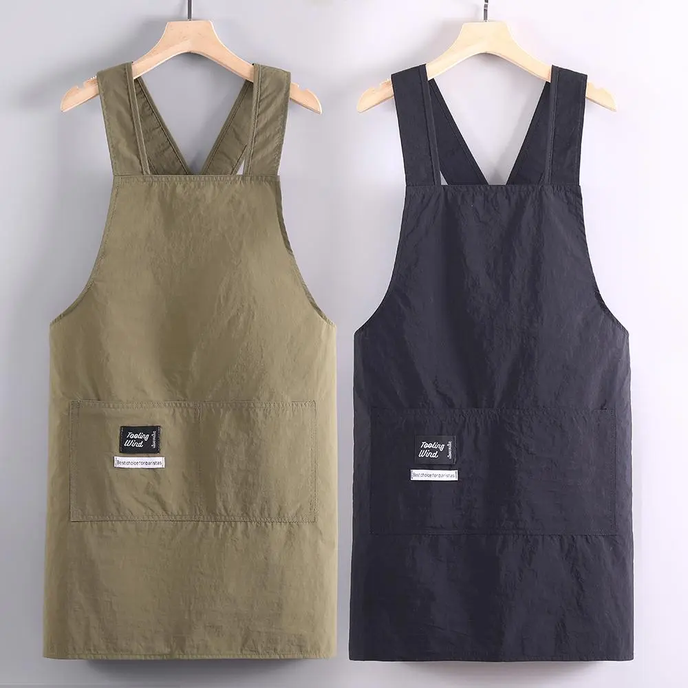 Solid Color Apron with Pockets, 1 Piece Minimalist Waterproof & Oil-proof Easy Cleaning Apron, Kitchen Cooking Apron, Household Kitchen Apron
