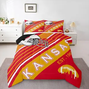 Football Comforter Set,Rugby Decor Sports Game Bedding Comforter & Sets,Boys Football City Bedding,(Kansas)