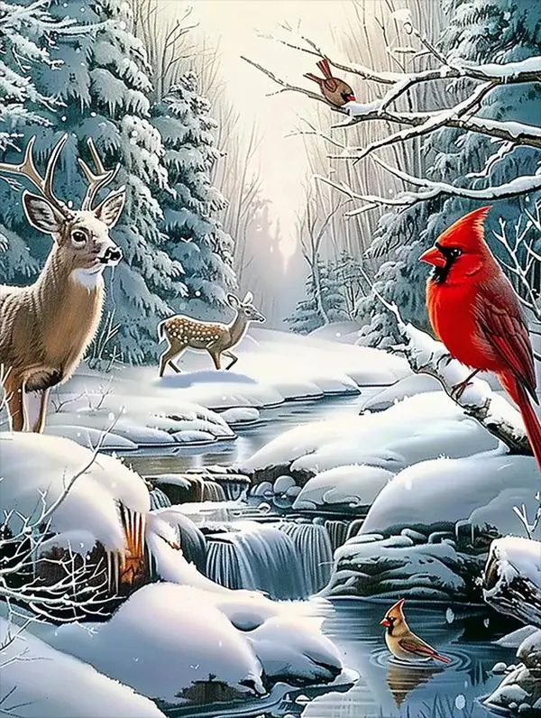 Stream Cardinal Diamond Painting Kits for Adults, Merry Chrismas 5D DIY Diamond Art Kits Full Drill Diamond for Gift Wall Decor Gem Arts