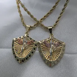 San Miguel Pendant Rope Chain 5mm x 20" Long 14K Gold Plated with Black and White Stones