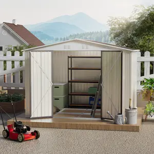 Hdstorzon 10'x8' Galvanized Steel Metal Outdoor Storage Shed, Lockable Door Garden Storage Organization Cabinet for Backyard, Patio