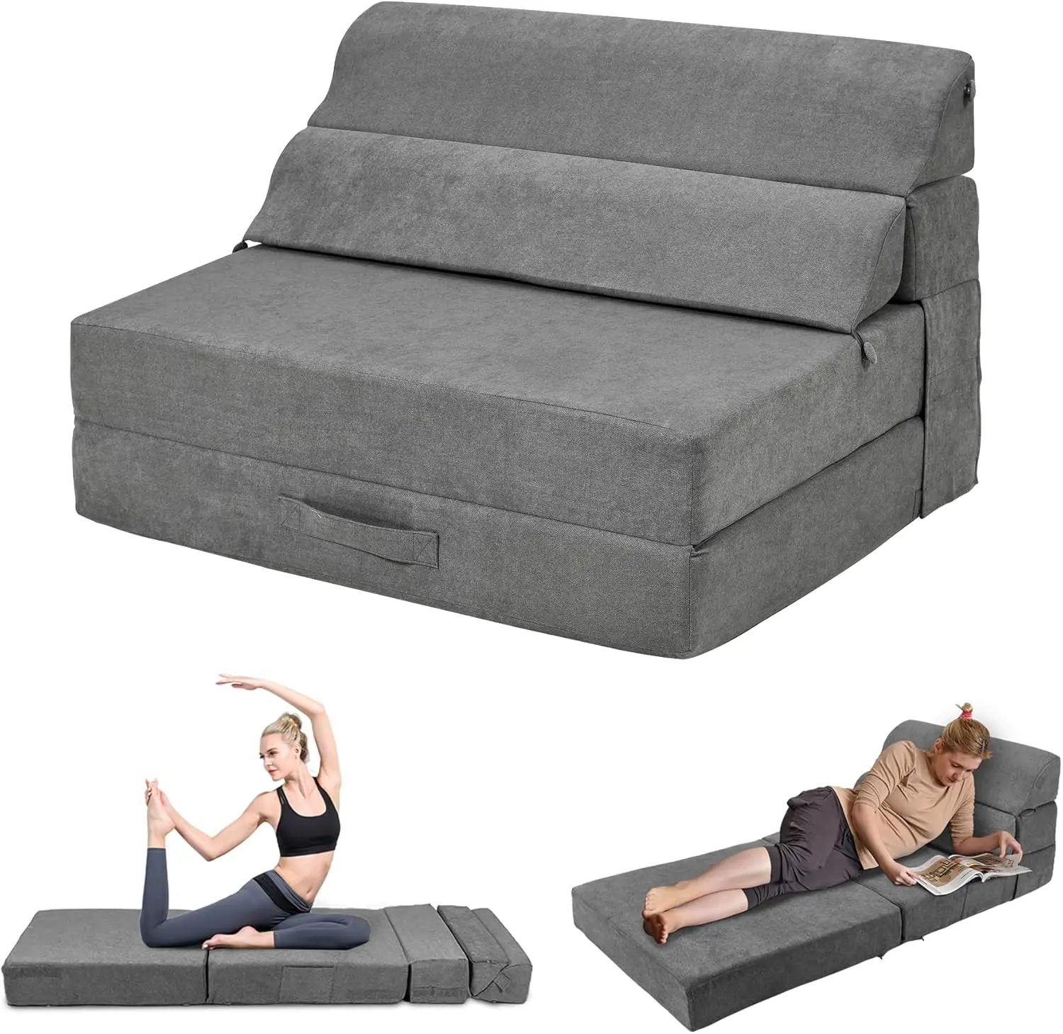 Durable Modern Convertible Sofa Bed - Folding Floor Sofa Lounger Couch with Velcro Mattress, 77.6x39.3x6in Indoor/Outdoor Living Room Furniture for Friends