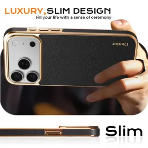 Phone Case: Denior Handmade Top Layer Cowhide Electroplating Case Suitable for iPhone 17Air/16/15/14/13/12 Pro/Plus/Pro Max Genuine Leather Protective Case Simple Business Men's Anti Fall Phone Case