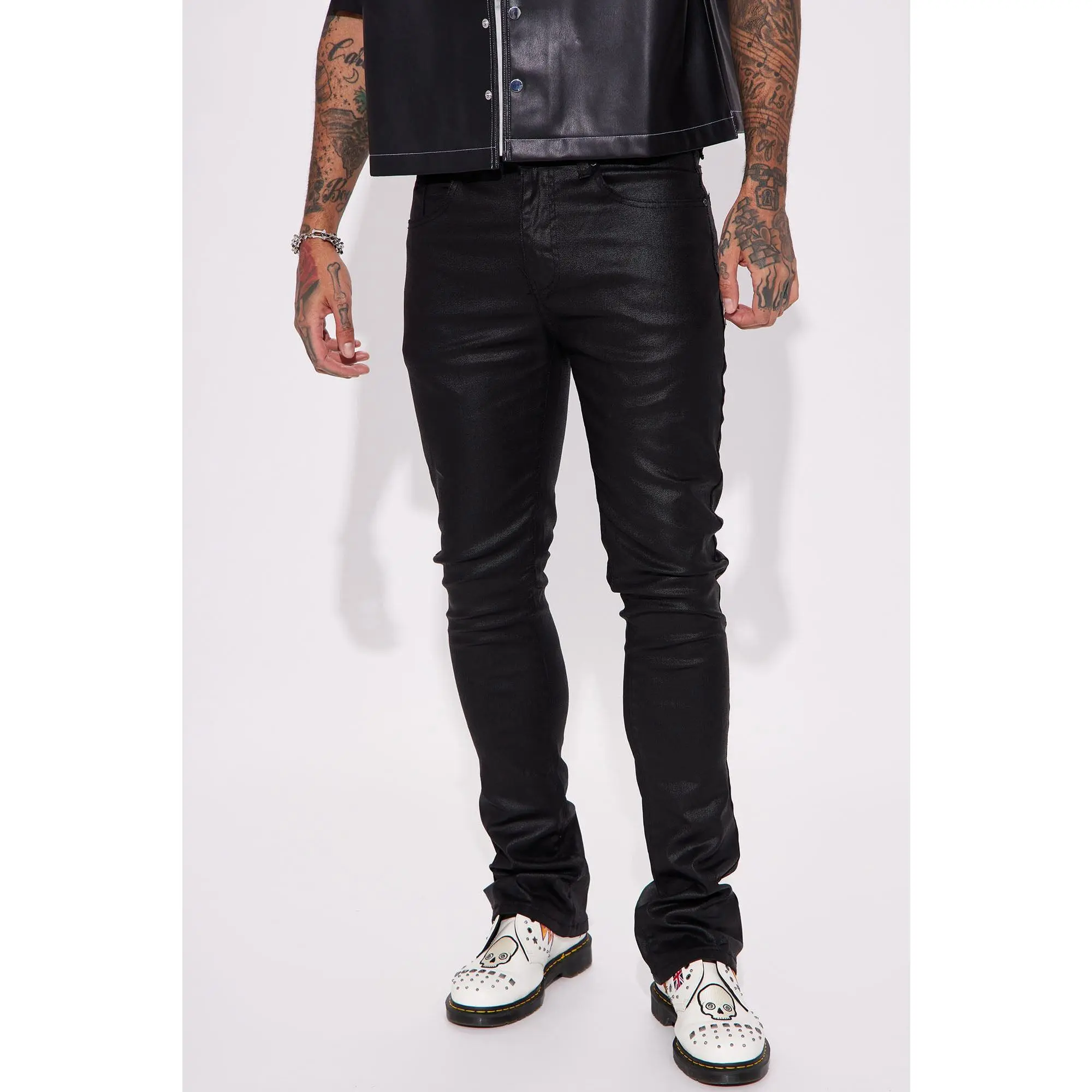 As I Do Waxed Stacked Skinny Flare Jeans - Black