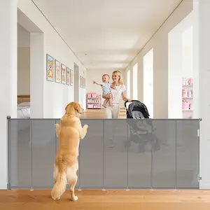 Retractable Baby Gate for Stairs, 48" Tall X 200" Wide Mesh Dog Gate Indoor, Child Gate for Doorways, Hallways, Deck, Indoor Outdoor Pet Baby Safety Essentials for Home, White/Black/Gray