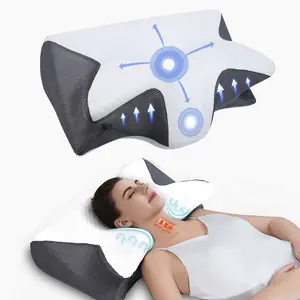 Slow-rebound premium neck pillow with two different heights, ergonomic memory foam for neck and shoulder relaxation, and contoured armrests for side and stomach sleepers. Cooling, breathable cover.