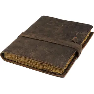 Refillable  Leather Journal - Book of Shadows Journal,  Journal, Writing Journal,  Antique Deckle Edge Paper,  Leather Journal (8.3" x 5.8" - A5,  Brown)