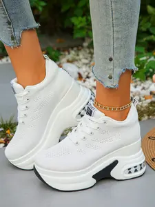 Women's Hidden Wedge Platform Sneakers - Breathable Woven Shoes for Daily/Commute, Petite-Friendly & Ideal Gift