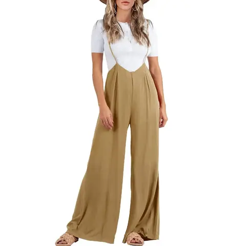 Goranbon Women's Adjustable Suspender Overalls - High-Waist, Soft, Comfortable, Loose-Fitting, Sleeveless Wide-Leg Spaghetti Strap Style Garment, Sun-Protective Outwear for Wedding, Homecoming, Birthday Gift Use