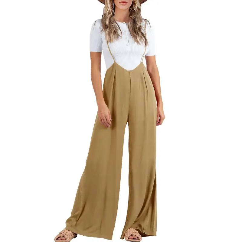 Goranbon Women's Adjustable Suspender Overalls - High-Waist, Soft, Comfortable, Loose-Fitting, Sleeveless Wide-Leg Spaghetti Strap Style Garment, Sun-Protective Outwear for Wedding, Homecoming, Birthday Gift Use