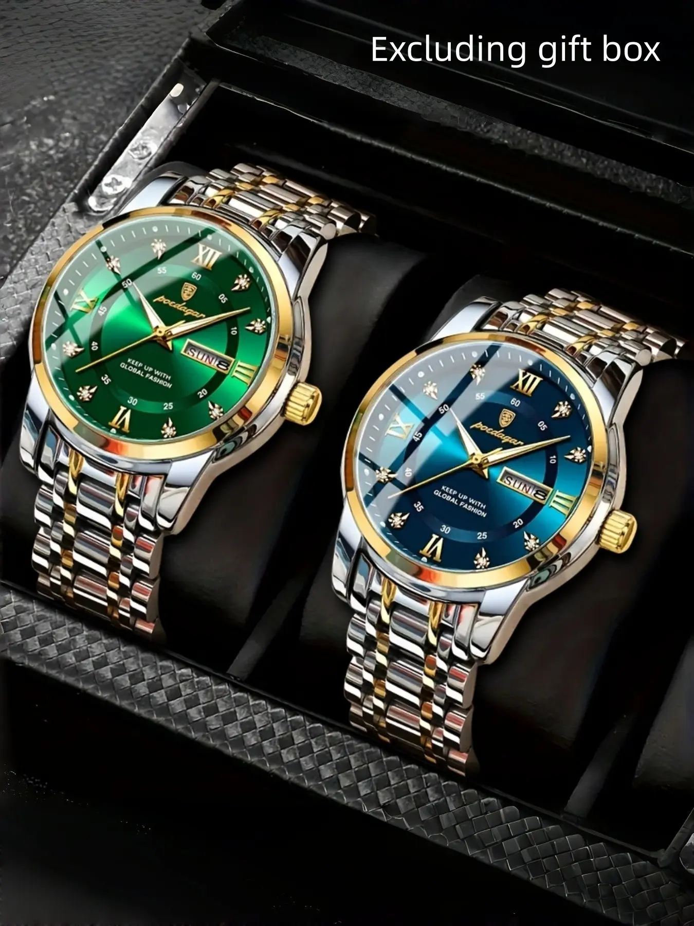 2-piece POEDAGAR brand men's calendar week Quartz Waterproof Watch casual business date night light men's watch