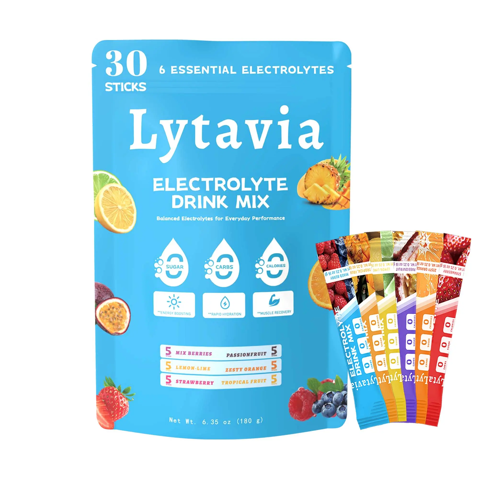 Lytavia Original Variety Daily Electrolyte Drink Mix-30 Travel PacketsSugar-Free Hydration Packets with 6 Key Electrolytes, Vitamin C & Zinc-Vegan, Keto & Non-GMO