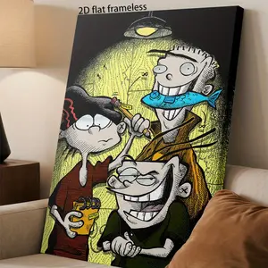 2D Flat, 2D Flat, A Set of Frameless Cartoon Character Canvas Wall Art - Vibrant Colors, Playful Scenes, Featuring 4 Unique Characters, Designed with a Vintage Inspiration, Perfect for Decorating Bedrooms, Living Rooms, Or Offices