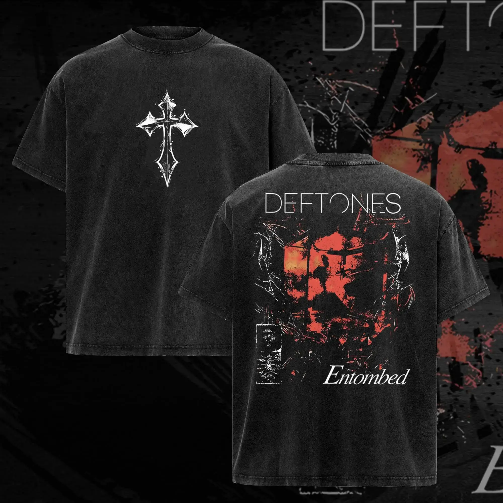 Men's Retro Limited Deftones Entombed Heavy Metal Hoodie & T-Shirt - 90s Grunge Aesthetic Vintage Graphic Rock Band Tour Merch, Streetwear Casual Round Neck Shortsleeve Alternative Menswear Top, Tshirt