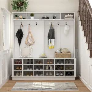 FUFU&GAGA Furniture Charchia Hall Tree 63'' & 34'' Wide with Bench and Shoe Storage,Banco y zapatero