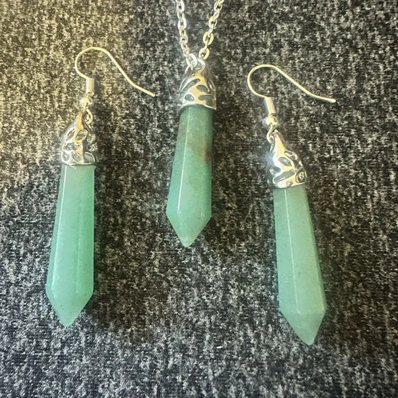 Green Aventurine Pendant, Earrings
