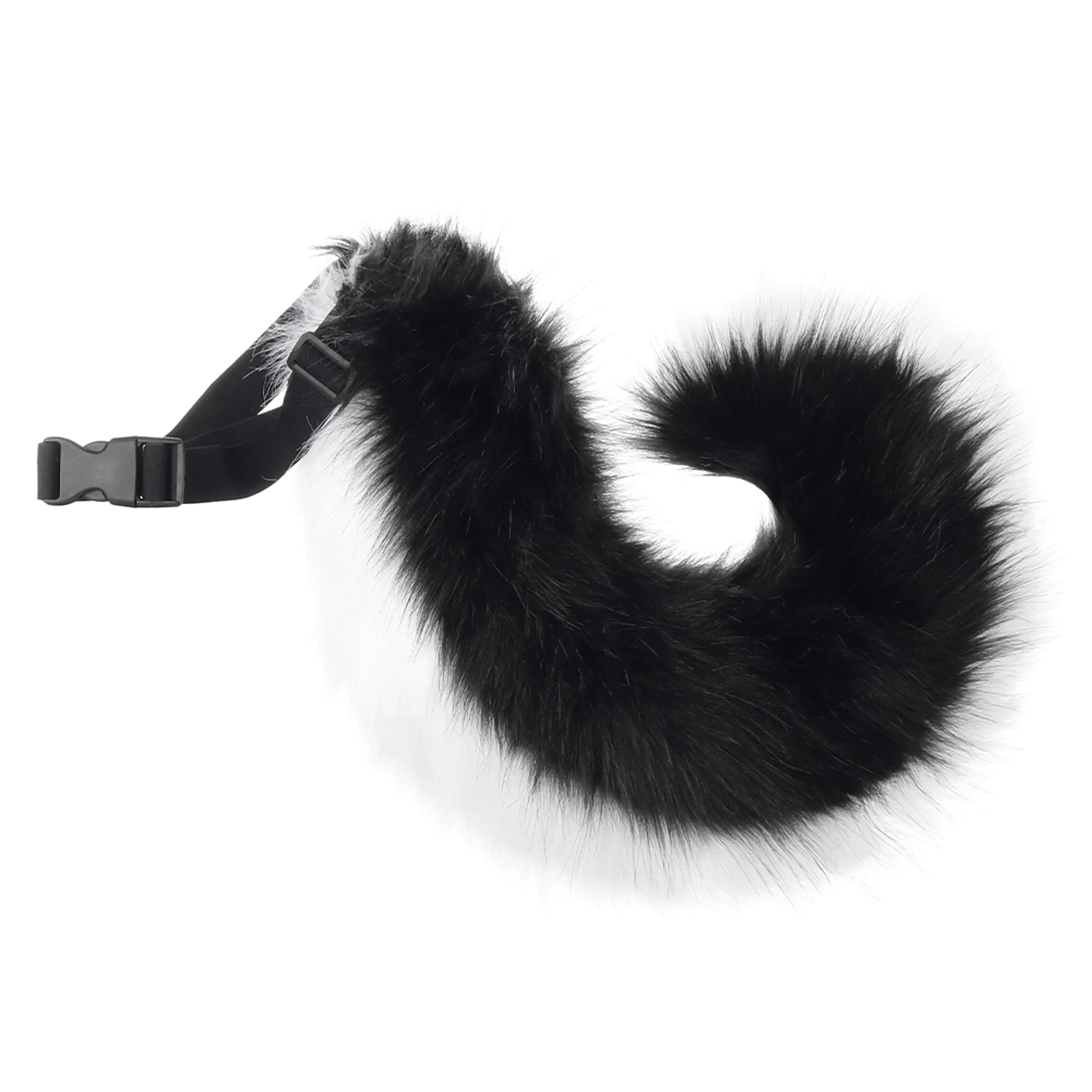 Fluffy Black Cat Tail with Adjustable Belt – Soft Faux Fur Animal Tail Cosplay Costume Accessory for Halloween, Anime Party & Dress Up