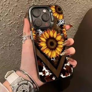 Phone Case Suitable for IPhone11/12/13/14/15/16/17 Pro Promax Plus Air,Sunflower Shockproof Silicone PC Back Protective Smartphone Cover