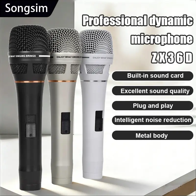 Professional Dynamic Handheld Metal Microphone with 6.35mm Jack, Compatible with Karaoke Machines, Speakers, Amplifiers & Mixers, Suitable for Stage, Home Use, 1-Button On/Off