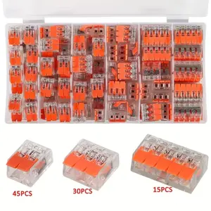 75/90pcs Quick and Easy to Install Mini Wire Connector Block Clamp Terminal Cable for 221 Electrical Terminal Reusable Home Wire Terminal Connectors 2/3/5 P Universal Electrical Connectors, Tin Plated Copper + PVC Fire Retardant, DIY Wire Connector Termin