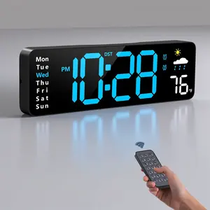 Large Digital Wall Clock with Extra Big Display - Remote Control LED Alarm Clock with Date, Week, Temperature & Humidity - Auto DST, Countdown Timer for Living Room, Bedroom, Classroom, Office