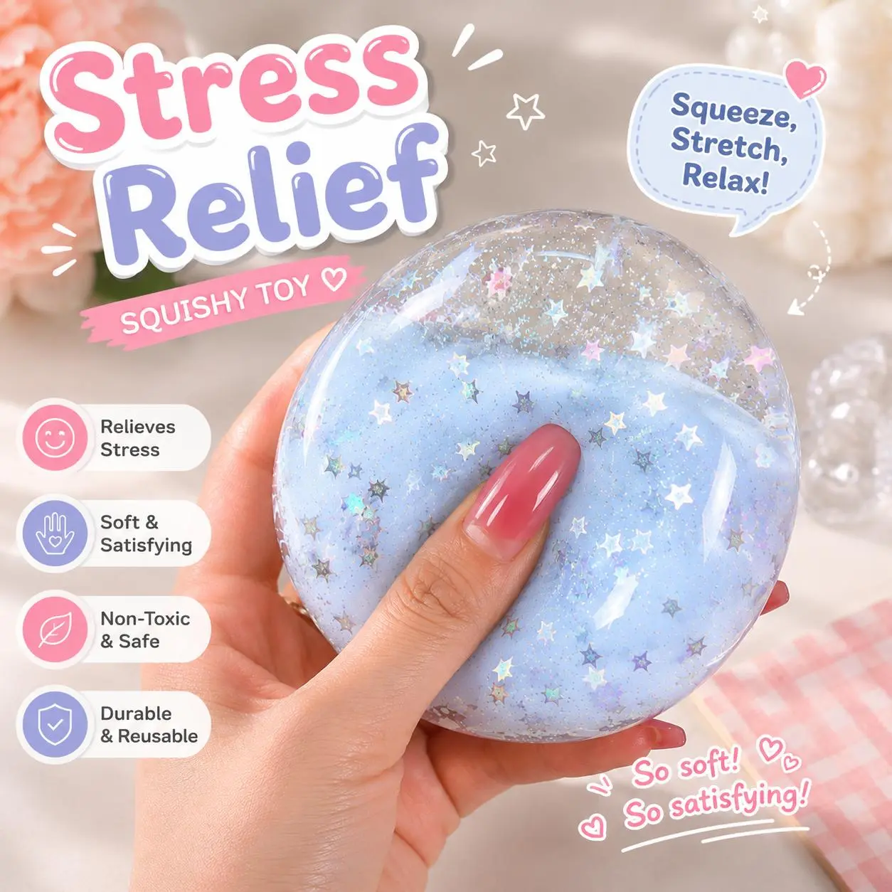 Limited Time Deal + FS Dreamy Sand Layer Ball Handmade Squishy Relax Toy Quick Bounce Water Feel For Boys Girls Stress Relief Squishy Toy Soft Elastic Palm Grip