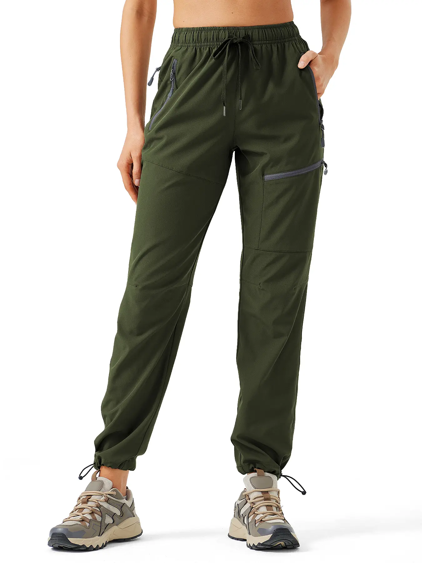 Women's Quick Dry Loose-Fit Cargo Hiking Pants - Elastic Drawstring Waist, Multi-Zip Cargo Pockets, Lightweight Water-Resistant Polyester Outfits for Female Outdoor Travel & Workout