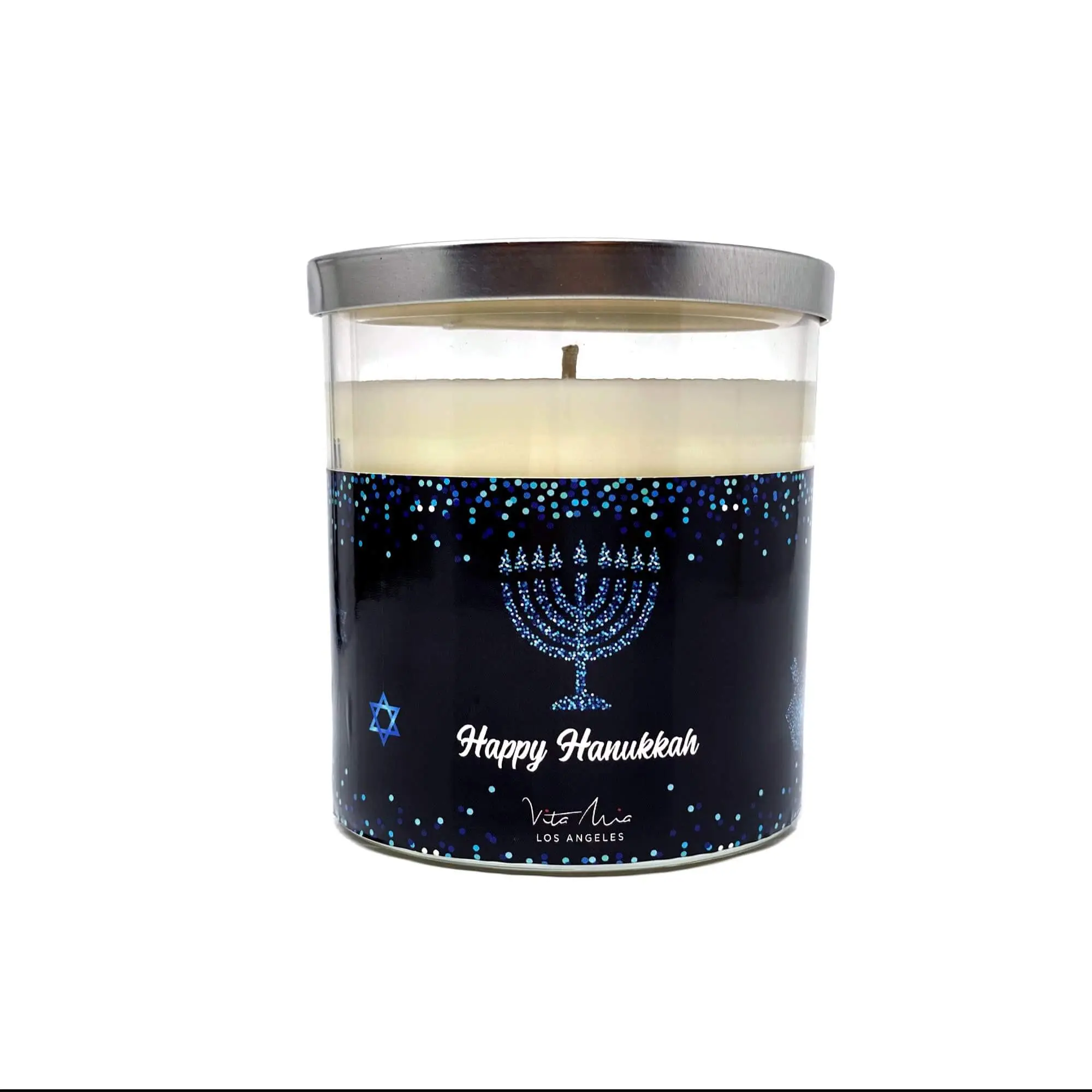 Happy Hanukkah Candle Decor Gift Glass Bean Coconut