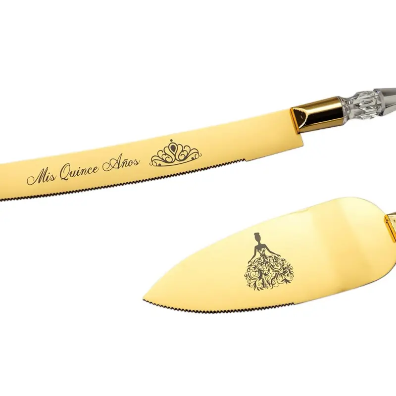 Luxurious Gold Quinceañera Cake Server & Cutting Set - Smooth, Stylish Festive Party Accessory for Home & Quinceañera Celebration Supplies