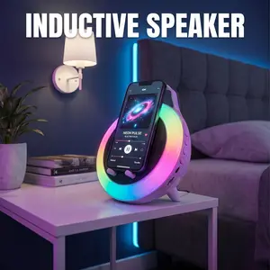 Induction Karaoke Speaker, Portable Bluetooth Speaker with RGB Ambient Light, Built-in Phone Holder, Support TF/USB/AUX for Outdoor & Travel