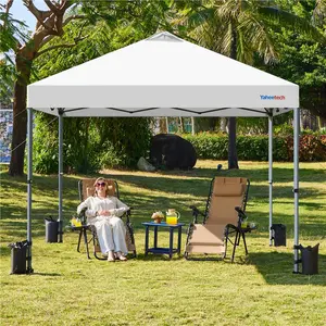 【UPF 50+ with wheels】Yaheetech 10x10 FT Pop Up Canopy with One-Push-To-Lock Setup Mechanism, Carry Bag & Guy Lines & Sandbags & Ground Stakes