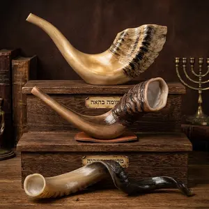 Hand-Polished Resin Ram’s Horn Shofar Replica – Decorative Shofar Set – Religious Home Décor (Not Blowable / Ornament Only)