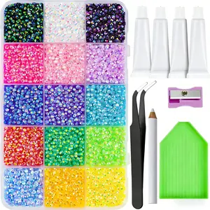 18000PCS Multicolor 3mm Flatback Rainbow Gems for Nail Art & DIY Crafts with 4Pcs 2.5g Adhesive Glue Set for Jewelry Making & Stocking Stuffers Gifts