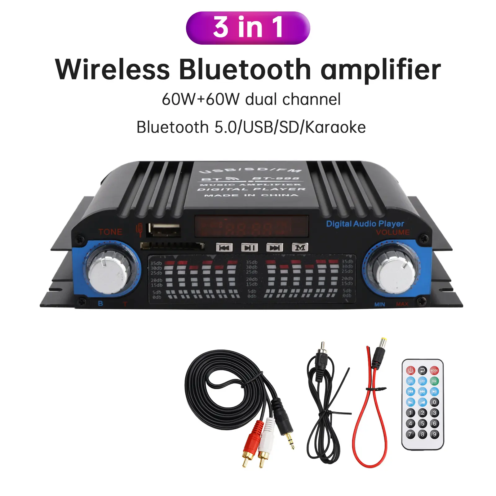 720W Mini Bluetooth Amplifier, 4-Channel Hifi Stereo with FM USB SD&Remote for Home&Car audio   amplificador