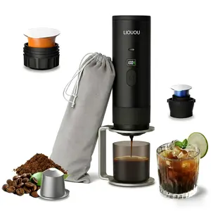 LIOUOU Portable Espresso Maker with Stand & Storage Bag, Compatible with NS Capsules & Ground Coffee, USB-Powered for Travel, Car, Home & Office Use