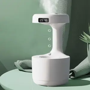 Perfect Gift Idea: Anti-Gravity Water Drop Humidifier - 800ml Cool Mist Desk Fountain with LED Clock, Visual Fountain Water Flow Effect, Quiet Operation for Bedroom, Office & Home Decor