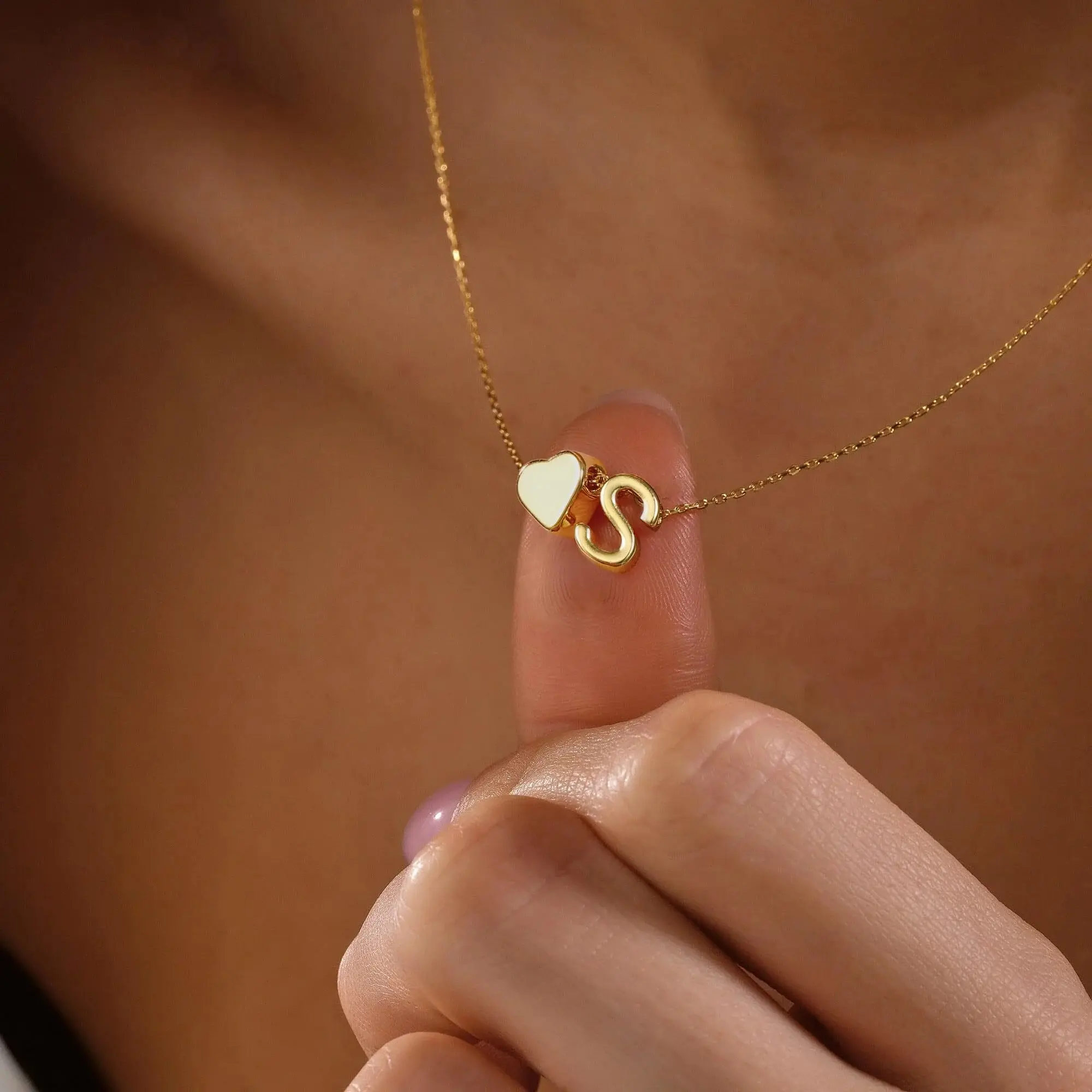 Tiny Gold Heart Initial Necklace Dainty Gold Heart Letter A-T Necklace Personalized Monogram Name Necklaces Birthday Gifts for Women Jewelry