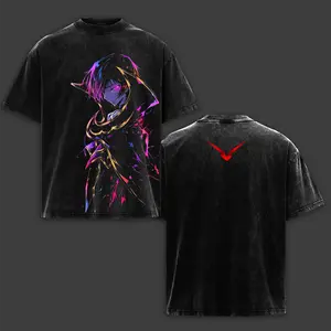 Vintage Acid Wash Code Geass Lelouch Mecha Sci-Fi Anime Graphic T-Shirt Heavyweight Cotton Oversized Streetwear Dark Fantasy Cyberpunk Y2K Grunge Washed Tee Unisex Merch