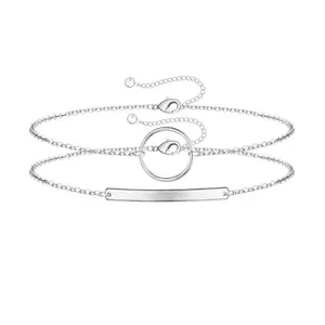 Women's Silver Double Horizontal count Bracelet Set Fashionable and Versatile Cutout Circle Layered Stacked Hand Accessories