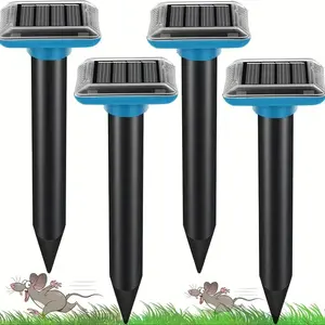 Solar Powered Animal Repeller Outdoor Waterproof, Electronic Pest Repellent, Mole Snake Deterrent, Mouse Deterrents, Ground Small Animals Insects Repellent, Plug-And-Play